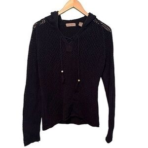 I.e. relaxed open weave pullover with hood. Navy blue women’s small, cotton